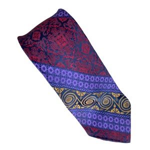 Wembley Tie Mens Geometric Medallion Purple Red Blue Silk Jacquard VTG 57x3.5